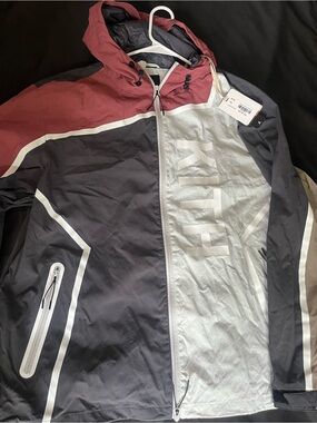 Kith Maroon, Black & Light Gray Colorblock Raincoat
